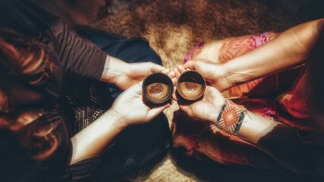 Cacao ceremony, heart opening medicine. Ceremony space. Loop Animation.