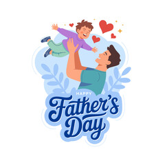 Father's Day flat vector illustration, father and child joyful moment illustration