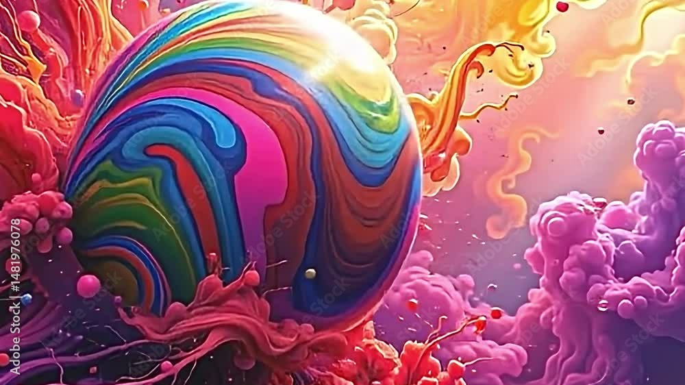 Fototapete vibrant surreal scene filled swirling colorful patterns resembling cosmic explosion. at center there