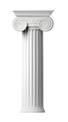 Ancient greek Classical white column with intricate Ionic isolated on white background