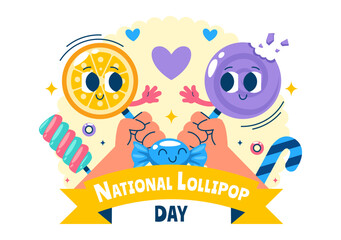 National Lollipop Day Vector Illustration on 20 July Celebrating Hard Candy and Sweet Treats in a Flat Style Cartoon Background