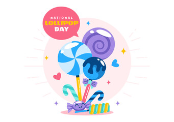 National Lollipop Day Vector Illustration on 20 July Celebrating Hard Candy and Sweet Treats in a Flat Style Cartoon Background