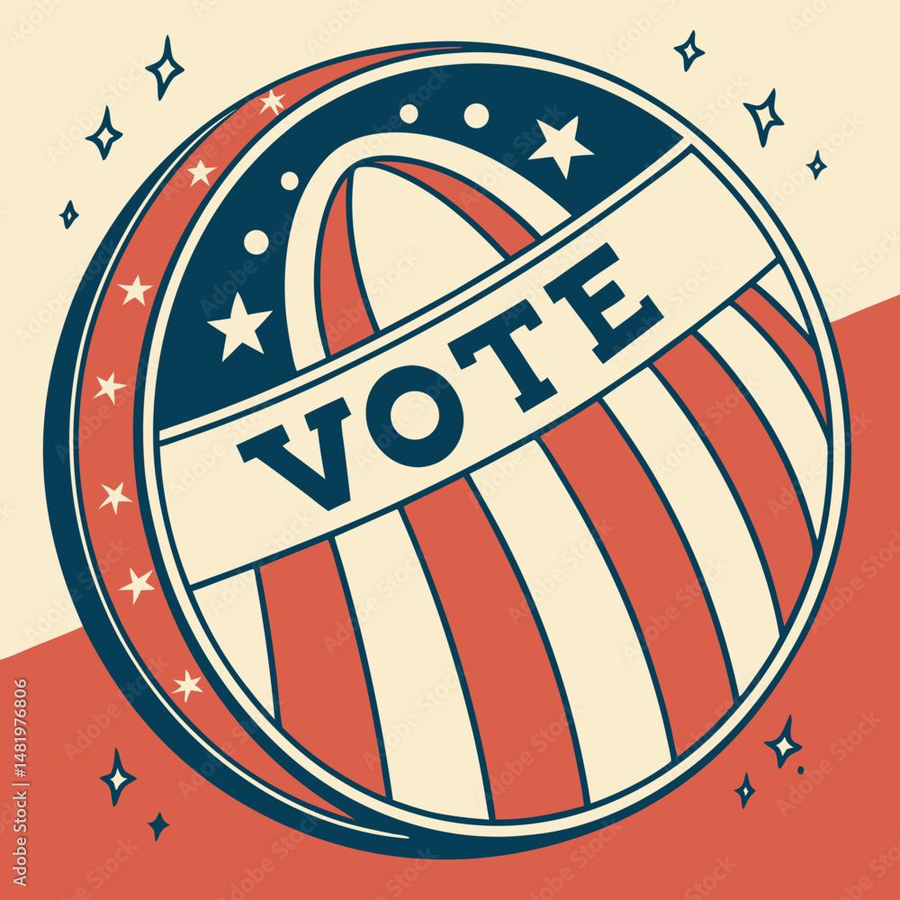 Wall mural stylized vote button with gradient patriotic background and shadow