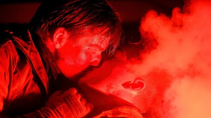 Person In Red Smoke And Blood Dramatic Scene Intense Lighting