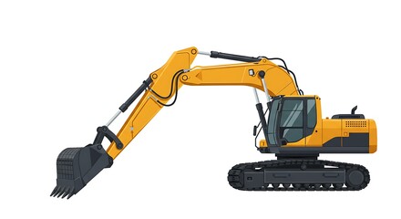 Excavator Illustration on White Background Construction Equipment