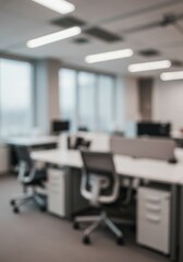 Blurred Photo of Empty Modern Office Interior With Desks and Chairs