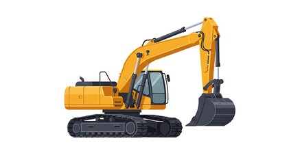 Excavator Illustration Detailed Yellow Heavy Equipment Isolated