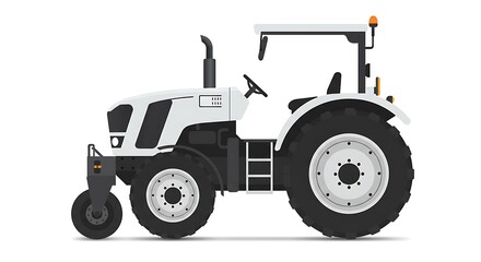Agricultural Tractor Side View Isolated on White Background