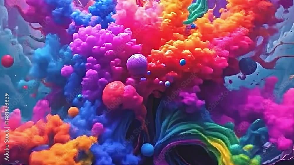 Fototapete vibrant surreal scene filled swirling colorful shapes resembling burst of energy cosmic explosion. a