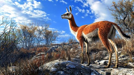 Llama on rocky outcrop landscape