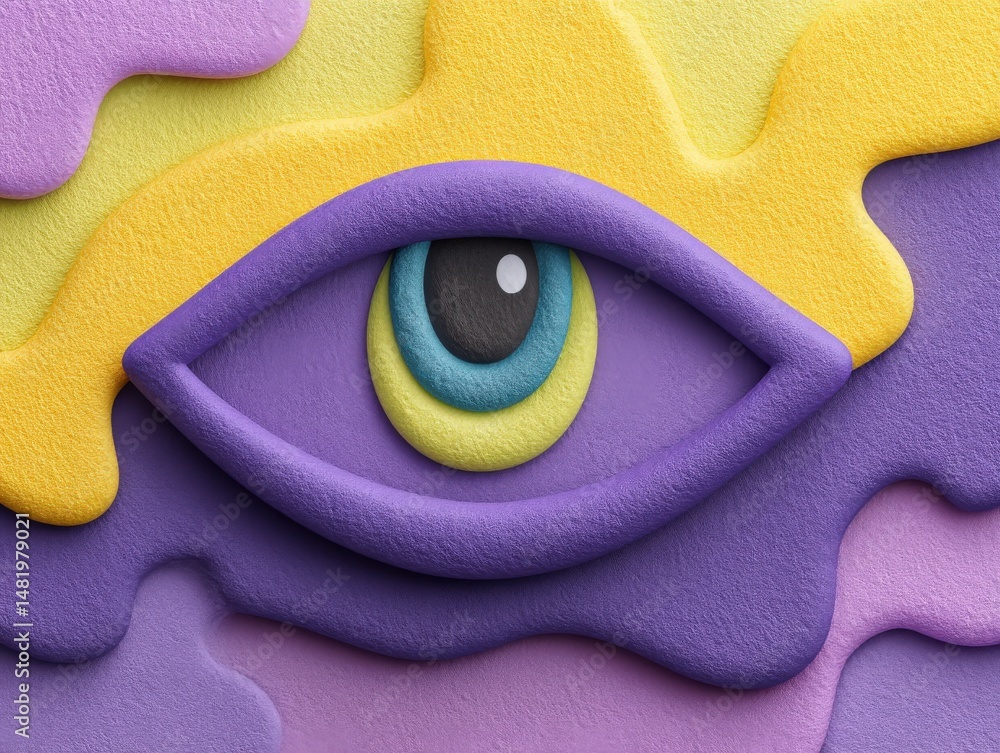 Poster abstract eye design with vibrant pastel colors and layered textures conveying artistic expression an