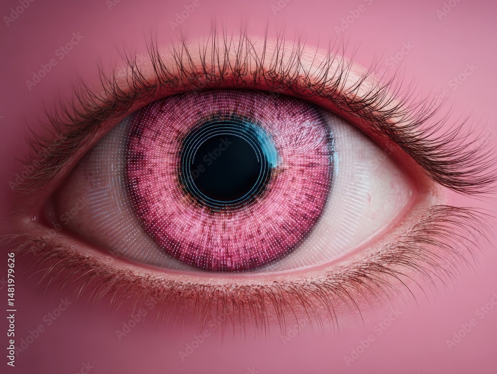 Aufkleber captivating close-up of a human eye enhanced with digital textures showcasing a mesmerizing pink hue