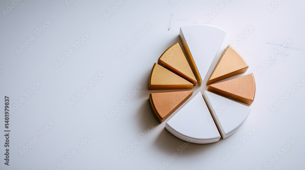 Poster a pie chart with segment in gold and white color