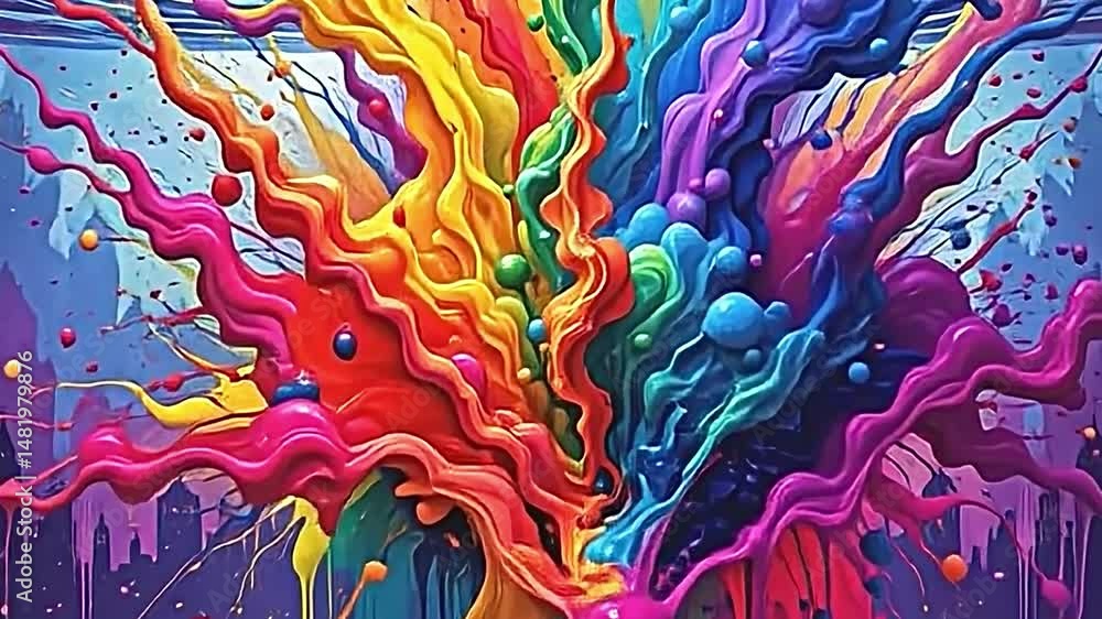 Fototapete vibrant dynamic scene filled swirling colorful streams of paint bursting outward creating visual eff