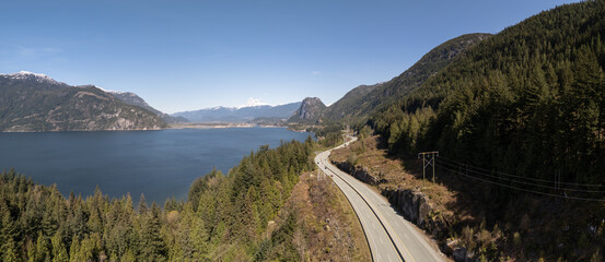 Scenic Sea to Sky Highway Along Mountain Lake in Squamish, BC, Canada