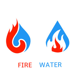 Set of red fire and blue water combination logo designs