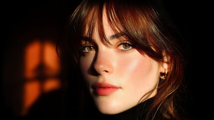 Fototapeta premium Close-up portrait of a young woman with sunlit features