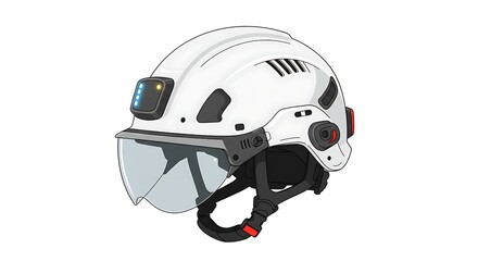 Wearing Hard Hat with Visor and Light for Safety