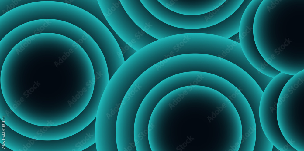 Aufkleber Abstract futuristic background with concentric circular layers with a neon cyan glow effect on a dark background. Minimalist cover template with vibrant perspective geometric oval shapes.