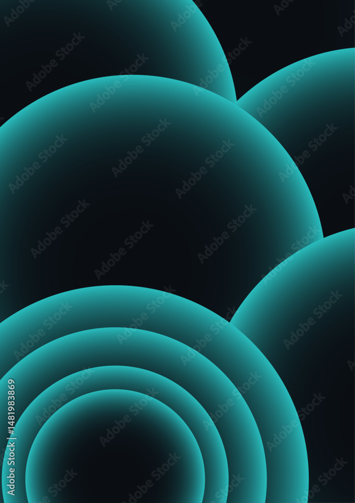 Aufkleber Abstract futuristic background with concentric circular layers with a neon cyan glow effect on a dark background. Minimalist cover template with vibrant perspective geometric oval shapes.