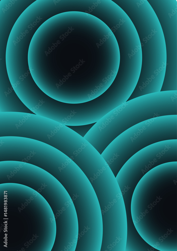 Aufkleber Abstract futuristic background with concentric circular layers with a neon cyan glow effect on a dark background. Minimalist cover template with vibrant perspective geometric oval shapes.