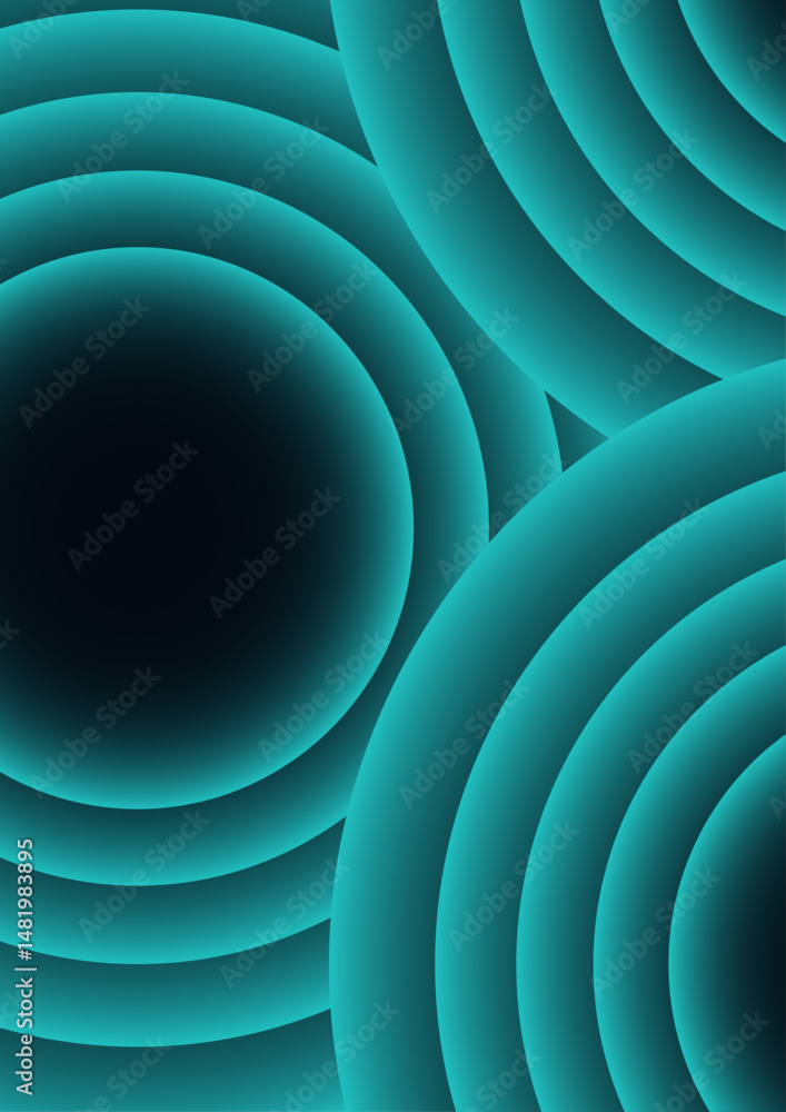 Poster Abstract futuristic background with concentric circular layers with a neon cyan glow effect on a dark background. Minimalist cover template with vibrant perspective geometric oval shapes.