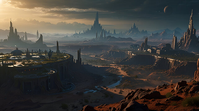 "An abandoned alien city on a tidally locked planet"



