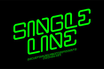 Single line style alphabet letters and numbers vector illustration