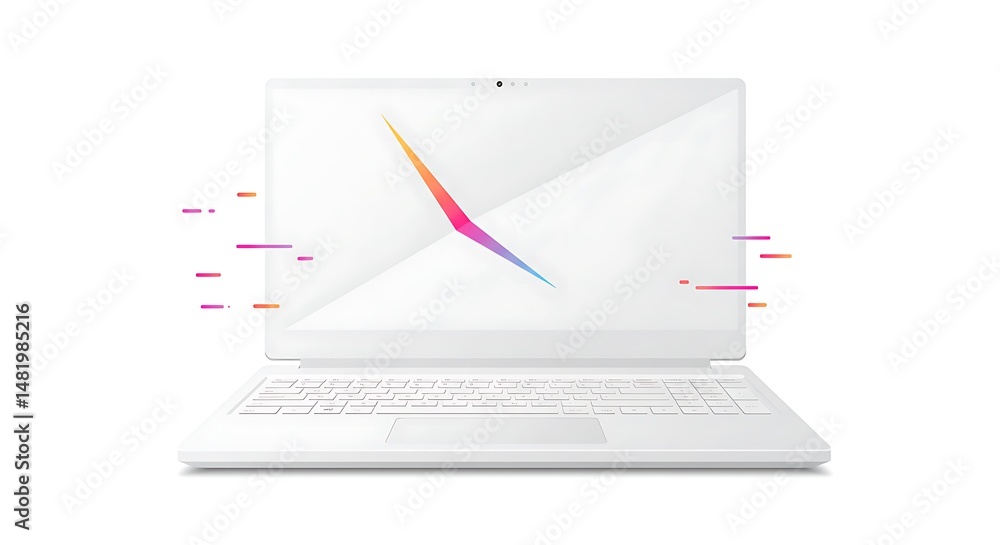 Aufkleber using laptop for graphic design with colorful abstract shapes
