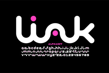 Link. One single line style font, alphabet letters and numbers vector illustration