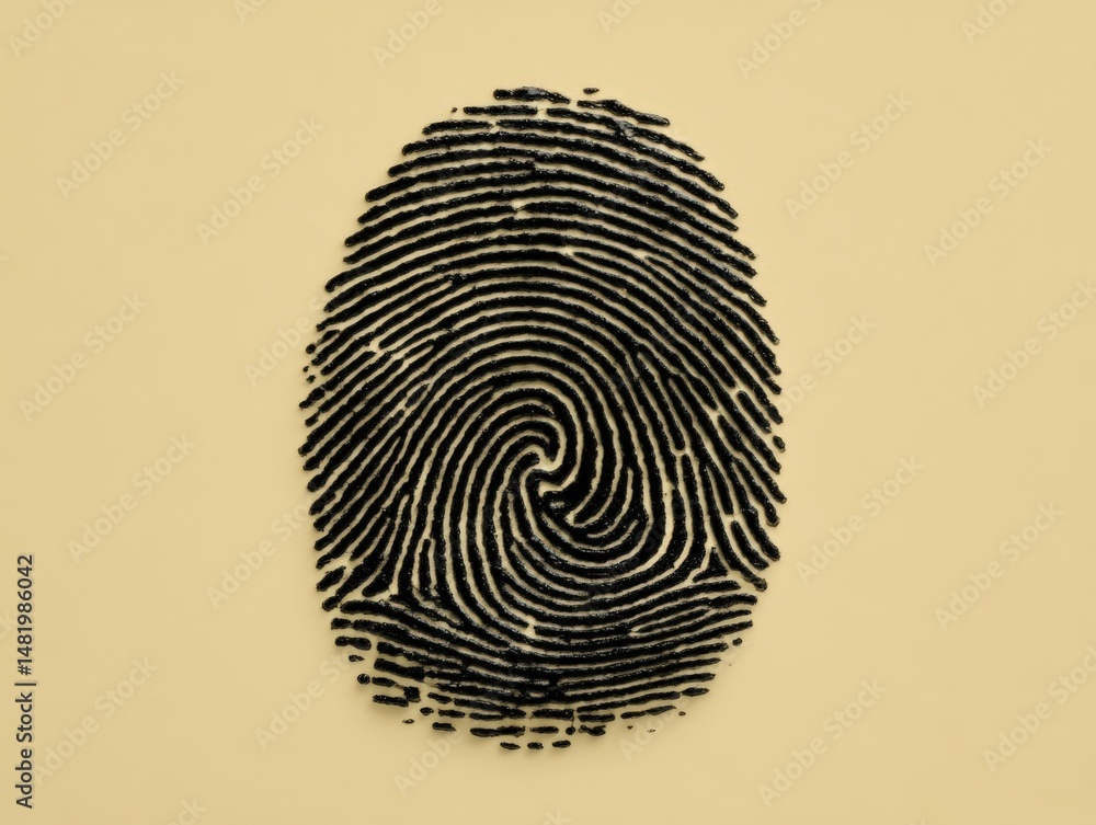 Aufkleber intricate black fingerprint design set against a soft yellow background showcasing the uniqueness of