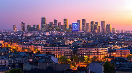 Fototapeta premium Sunset Skyline City Panorama Of Paris