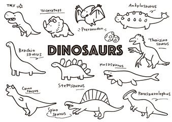 かわいい手書きの恐竜イラストセット © nonohana