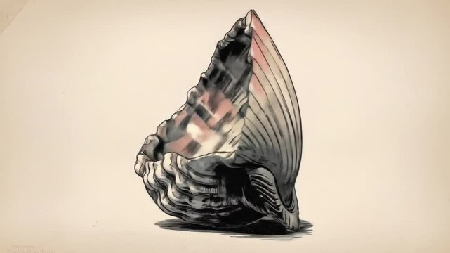 Vintage hand-drawn sea shell illustration with soft coral pastel shading