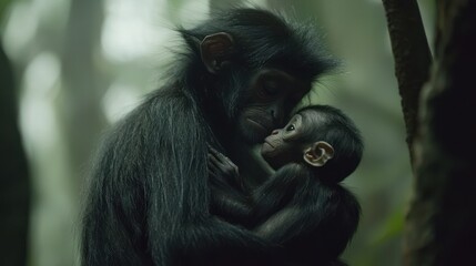 Obraz premium Primate mother and baby