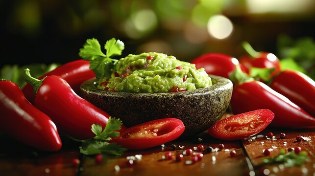 Fresh Guacamole with Chili Peppers