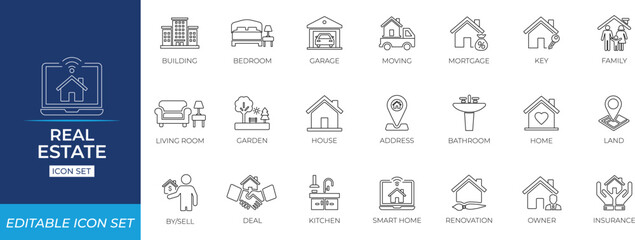 Real estate line icon set.