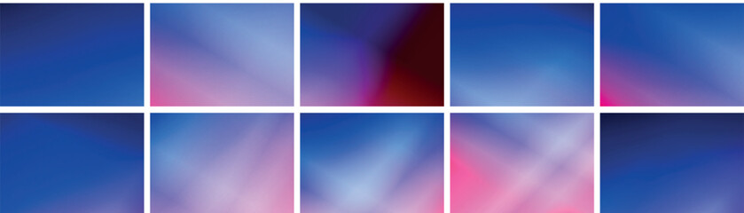 Fototapeta premium Set Of Ten Abstract Gradient Backgrounds, Blue Pink Purple And Red Tones, For Modern Digital Design