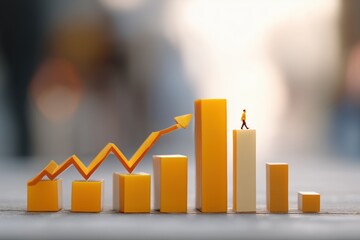 Miniature Figure Ascending Yellow Bar Graph Business Growth Concept
