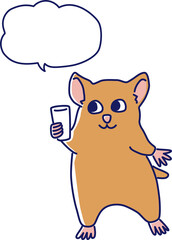 おかわりをアピールするかわいいネズミの吹き出し付きイラスト