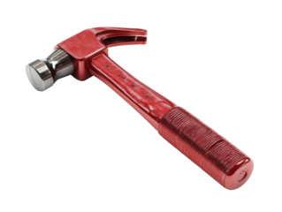 Classic red hammer for construction and DIY projects, cut out transparent