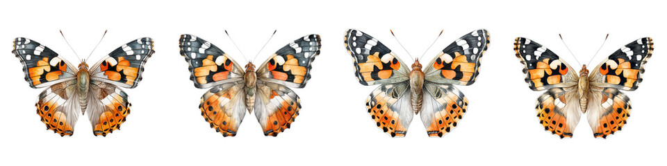 Colorful butterflies showcasing intricate wing patterns and vibrant hues, perfect for nature-themed designs, educational projects, or artistic presentations in a whimsical style.