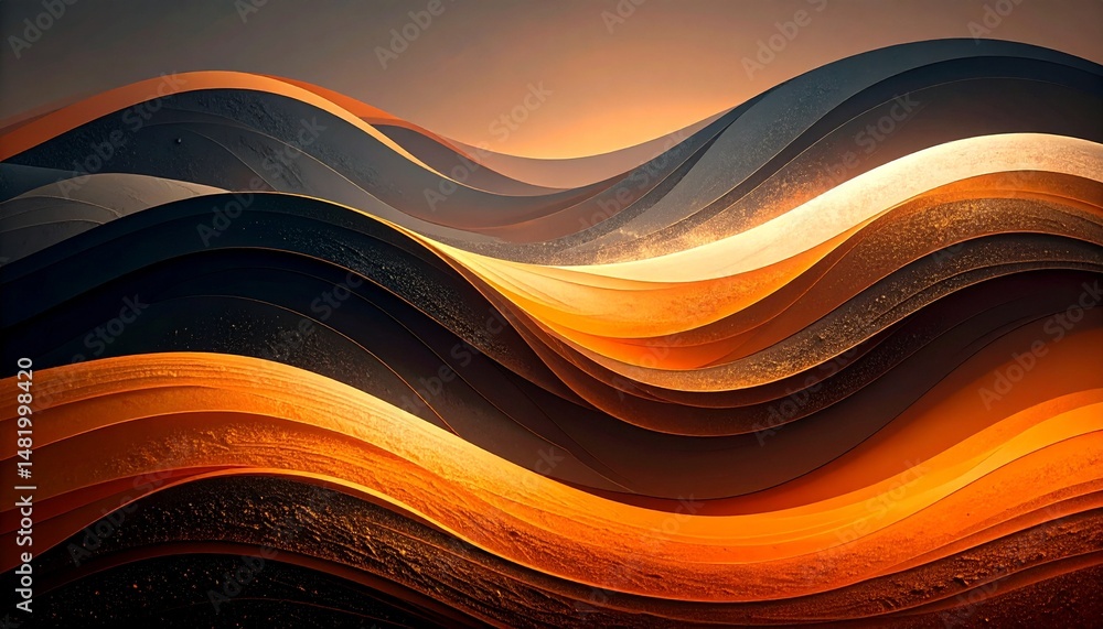 Aufkleber abstract layered waves in warm orange and dark blue colors creating a gradient effect