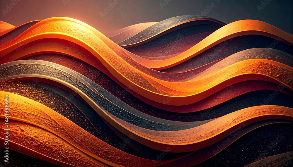 Poster abstract wavy layers of orange and red tones with textured surface and gradient background