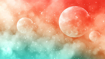 Abstract vibrant colorful space nebula background with planets.