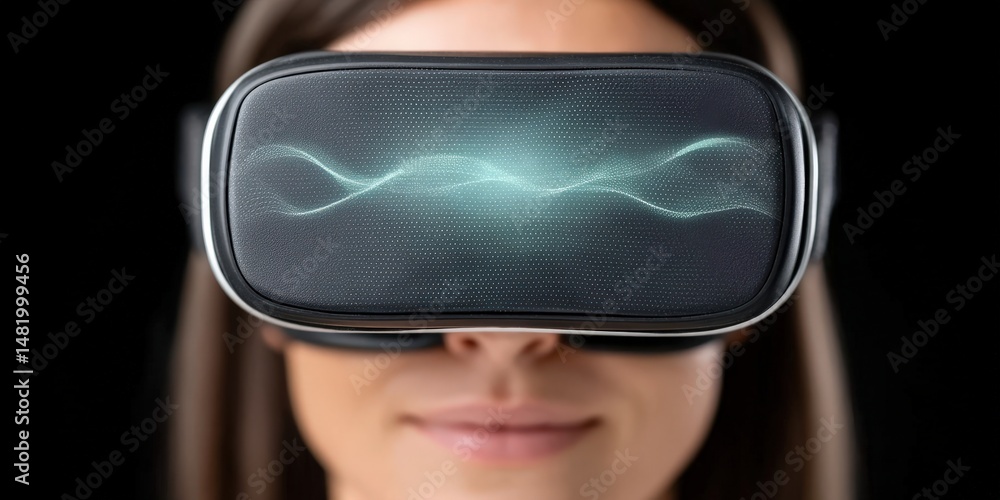Aufkleber immersive experience of a woman wearing advanced virtual reality headset exploring interactive digit