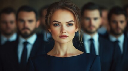 Obraz premium Confident Businesswoman Leading a Team of Men