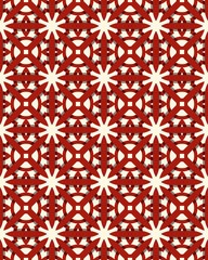 A detailed geometric pattern featuring red and cream colors arranged in a repetitive, harmonious layout enriching visual aesthetics