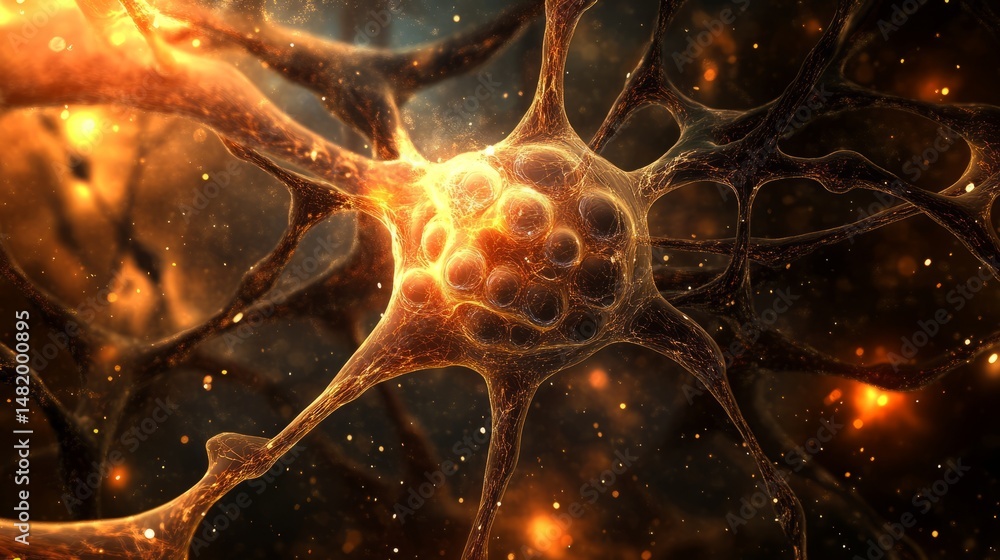 Poster abstract neural network background with digital circuitry and futuristic technology elements in blue