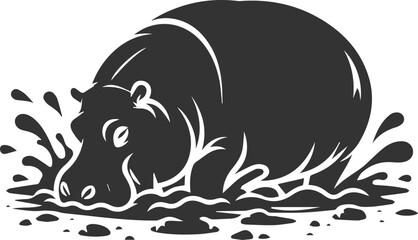 Big animal hippo vector silhouette isolated